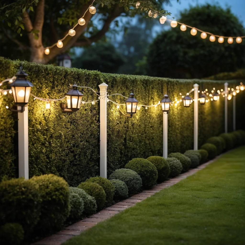 Hedge Fence with Lights