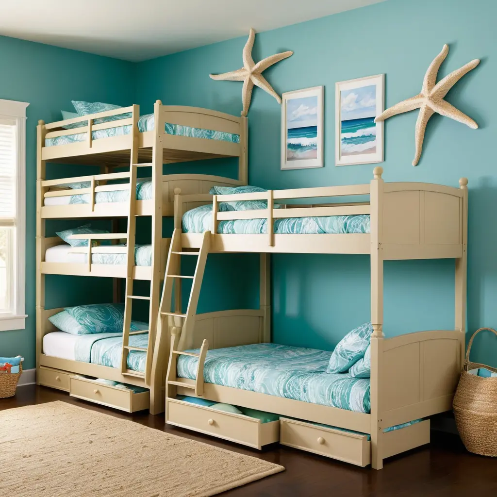 Beach-Themed Triple Bunk Beds