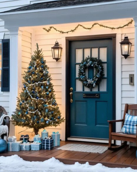 Blue-Lit Christmas Tree