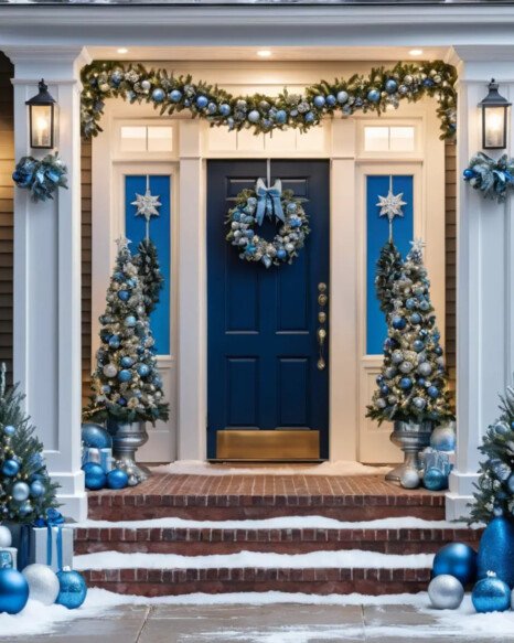 Blue Christmas Porch Decorating Ideas