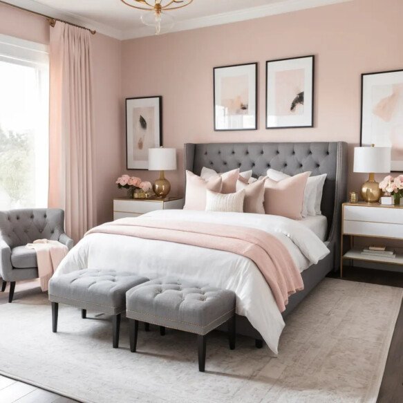 Blush Pink Walls with Grey Upholstery