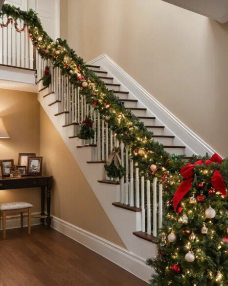 Christmas Tree Lights on the Staircase