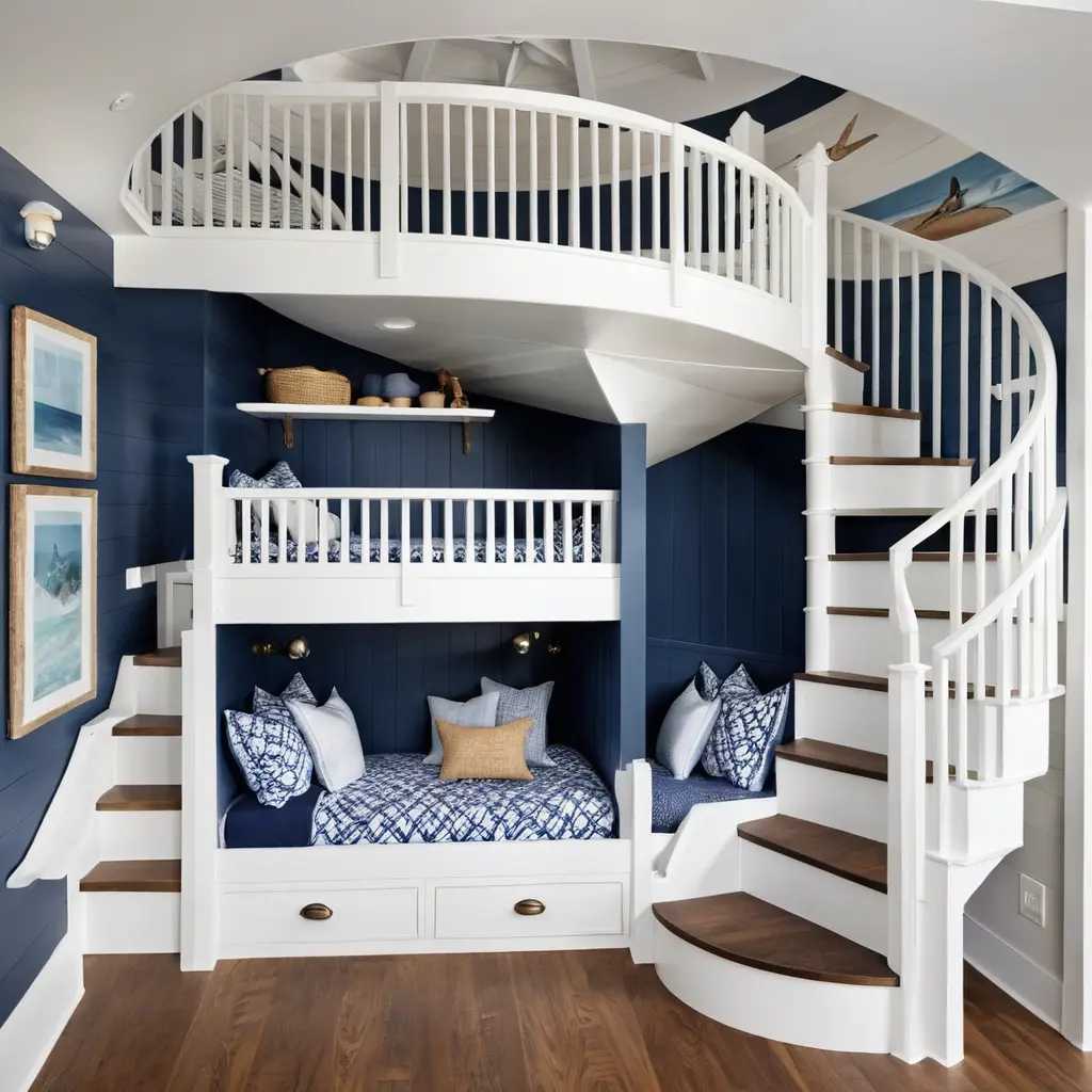 Circular Stair Coastal Bunk Beds