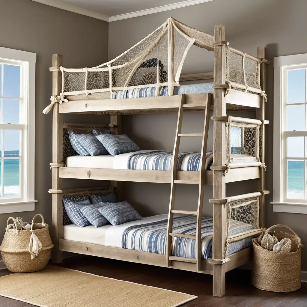 Coastal Bunk Beds with Netting Safety Rails