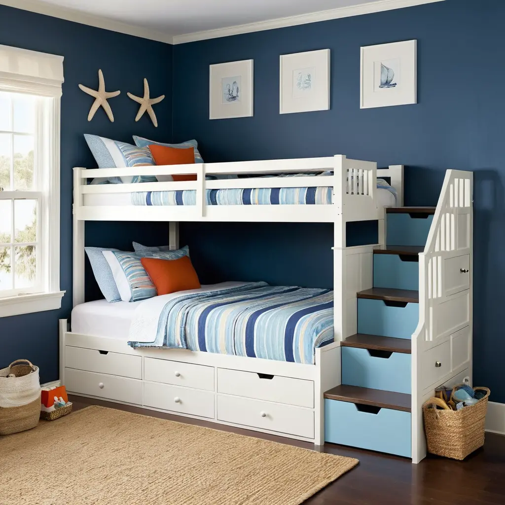 Coastal Bunk Beds with Stair Storage