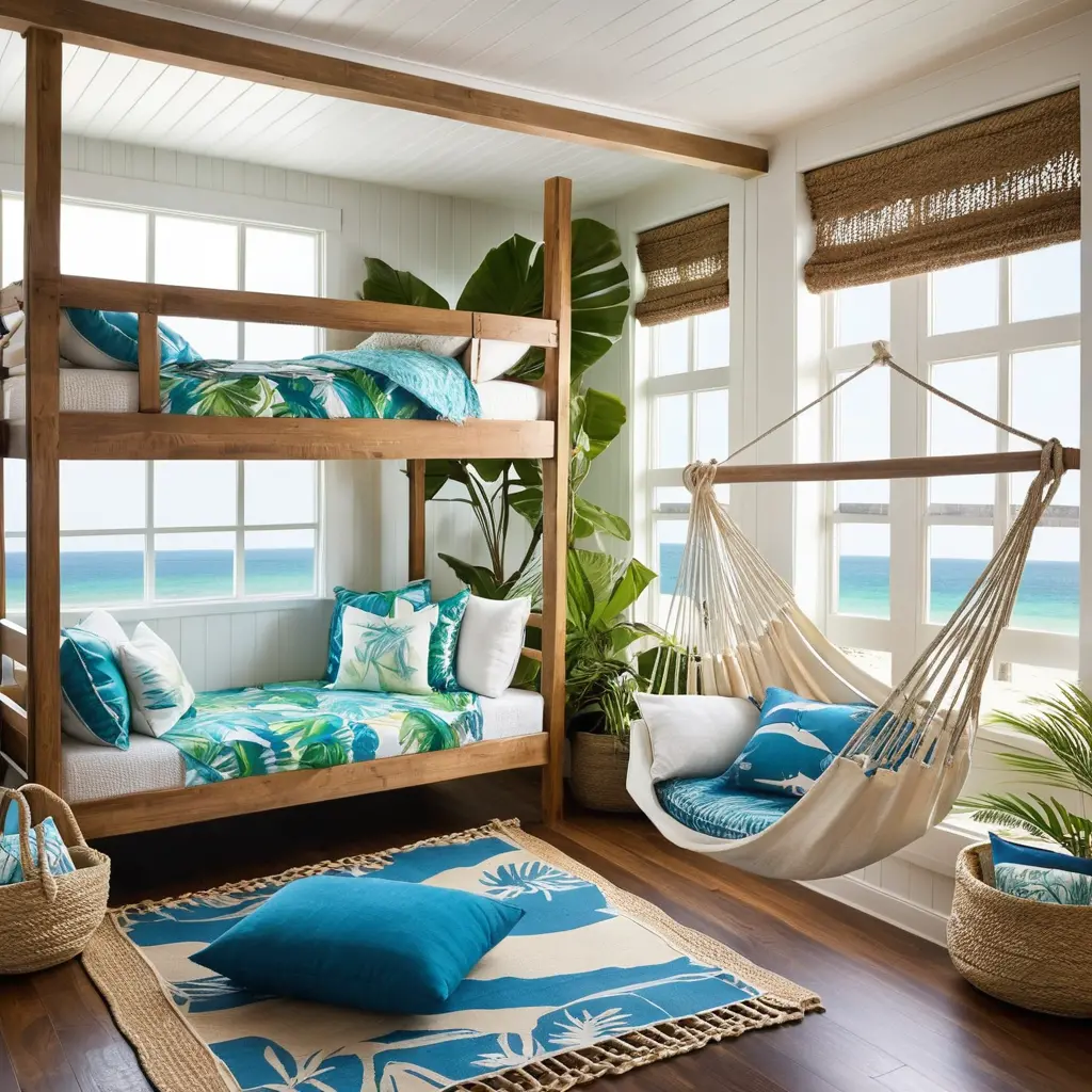 Coastal-Themed Loft Bunk with Hammock