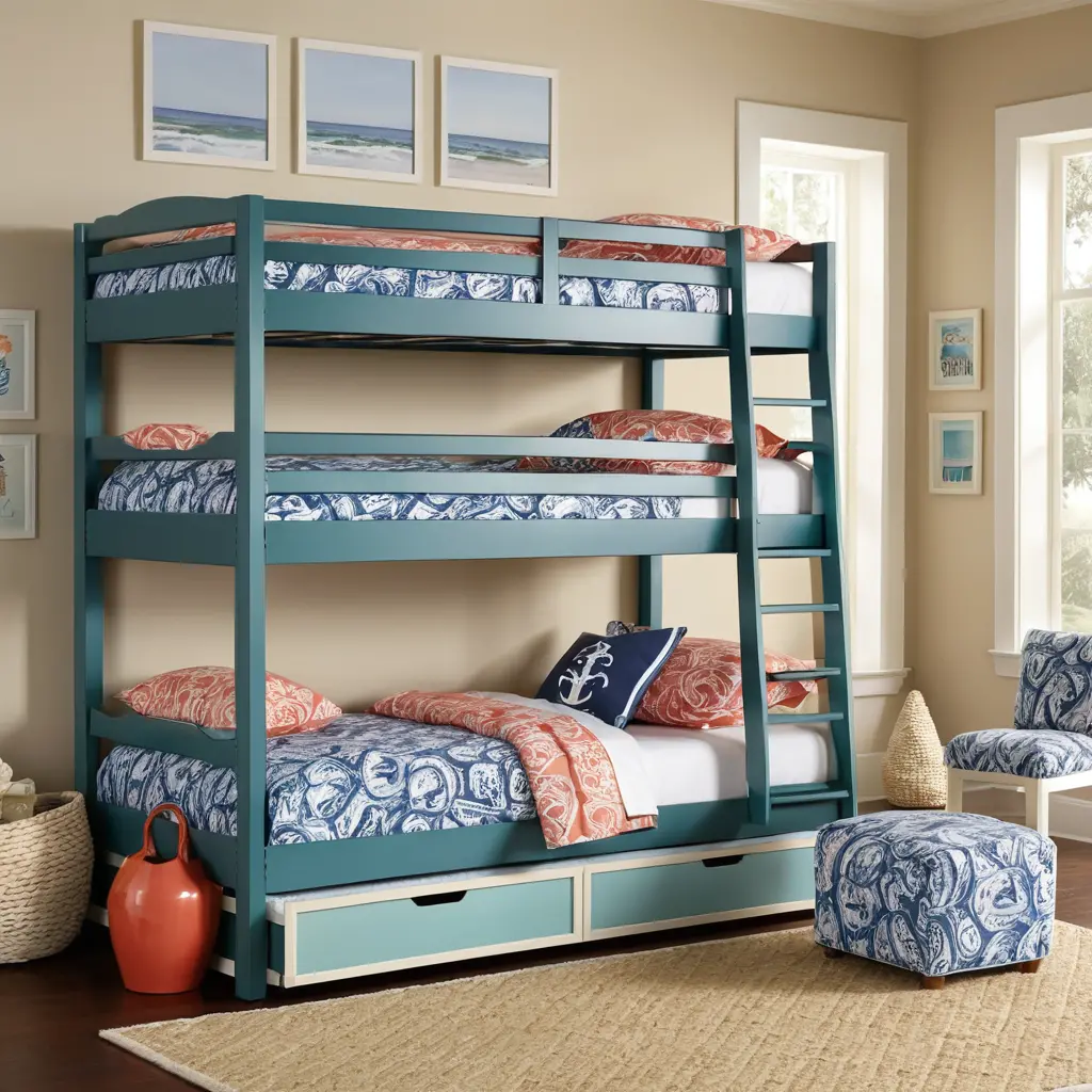 Coastal-Themed Upholstered Bunk Beds