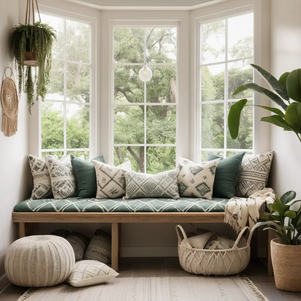 Cozy Bench with Pillows and Throws