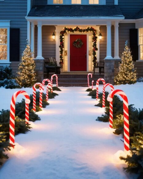 DIY Lighted Candy Cane Pathway