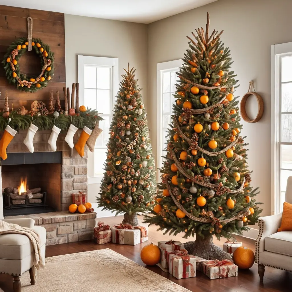 Farmhouse Tree with Cinnamon Sticks and Oranges