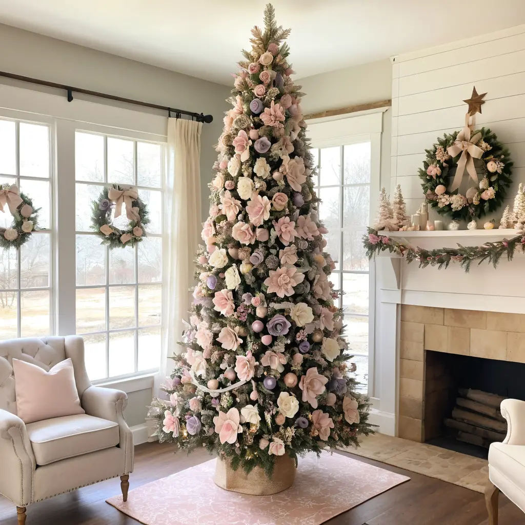 Farmhouse Tree with Fabric Flowers