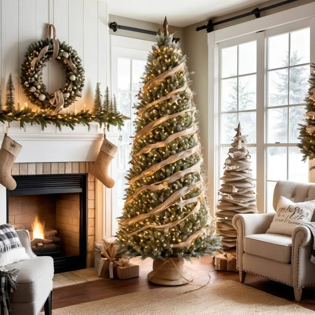 Farmhouse Tree with String Lights