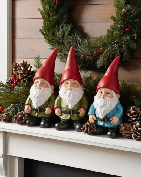 Gnome Figurines as Mantel Centerpieces