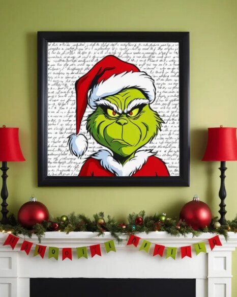 Grinch-Themed Wall Art Above the Mantel