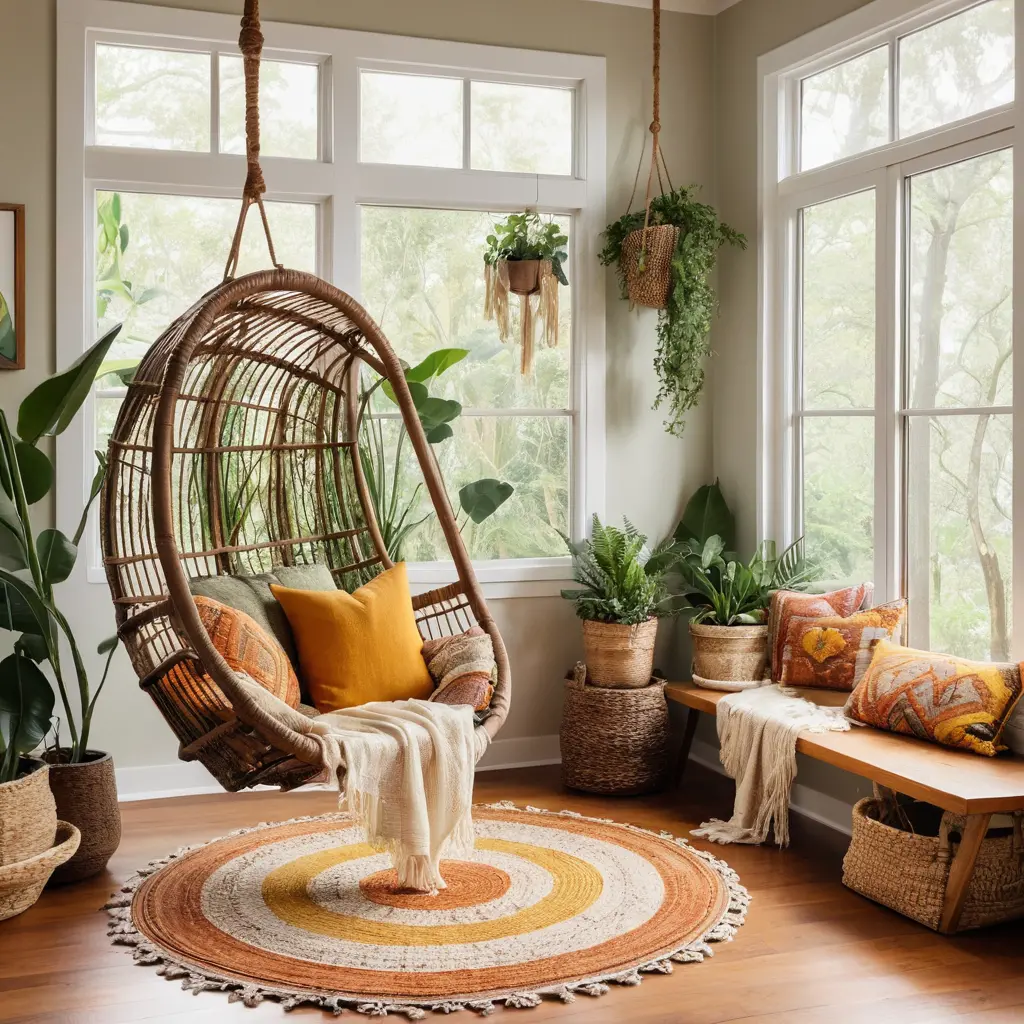 Hanging Wicker Chair with Footrest