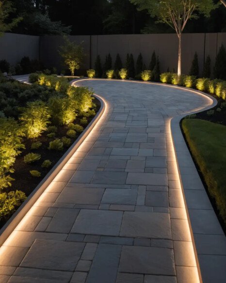 LED Strip Lighting Along Walkway Edges