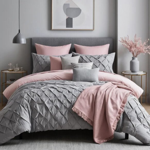 Layered Bedding in Pink and Grey
