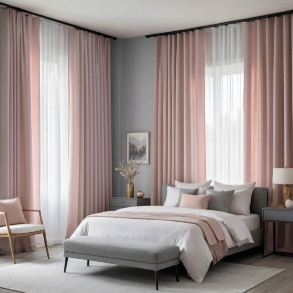 Layered Curtains in Pink and Grey