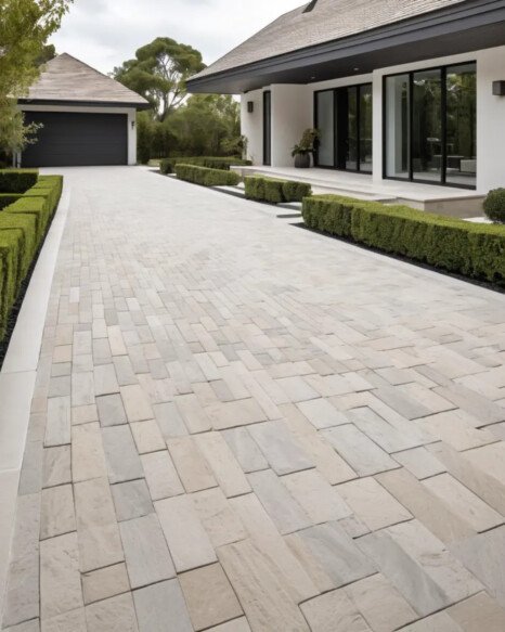 Limestone Pavers in a Basket Weave Pattern