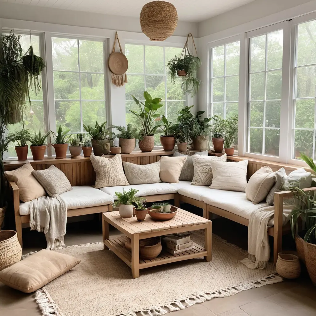 Low Wooden Table with Cushions