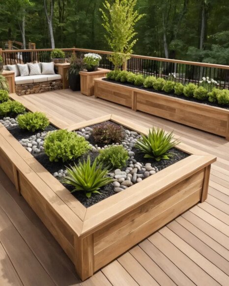 Natural Wood and Stone Planters
