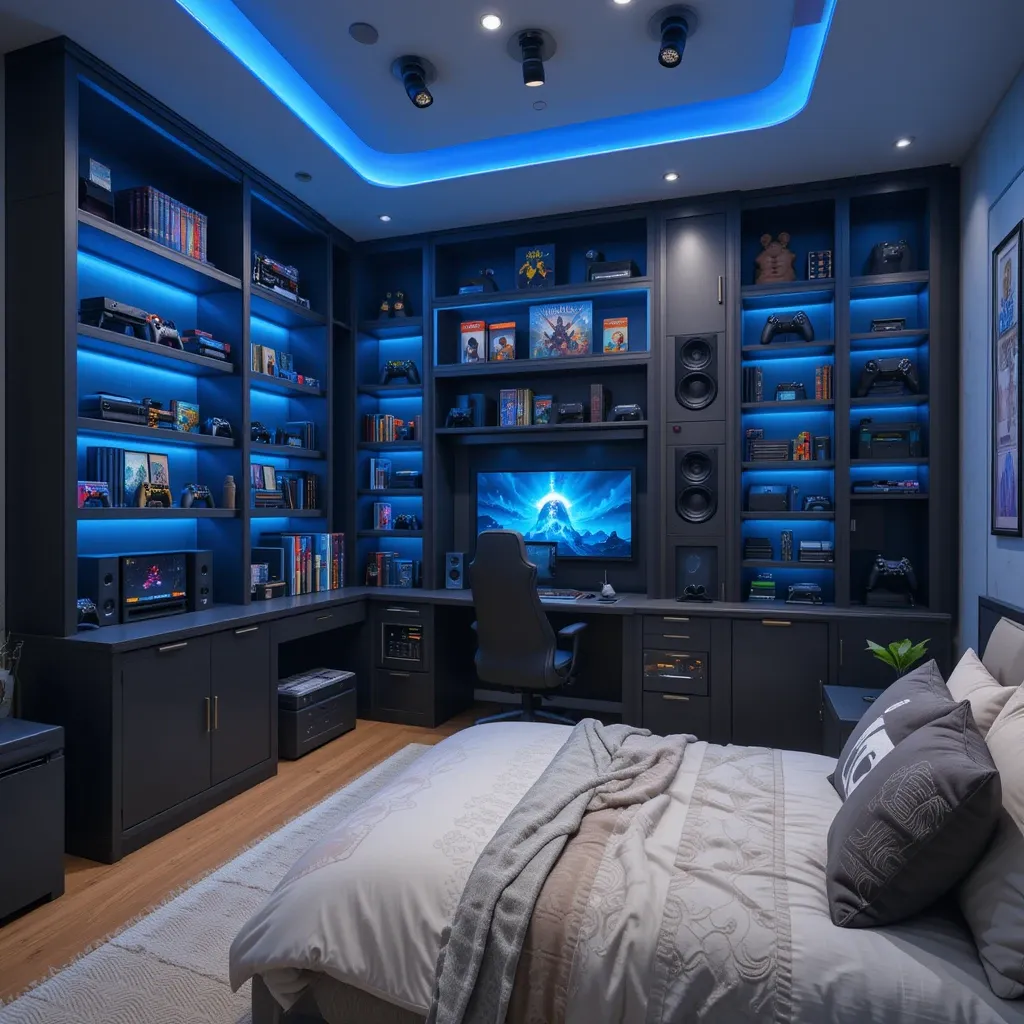 Opt for a Custom Gaming Wall with Shelving