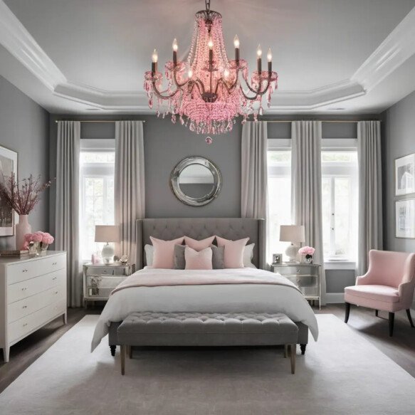 Pink Chandeliers with Grey Walls