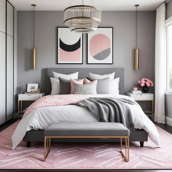Pink and Grey Area Rug