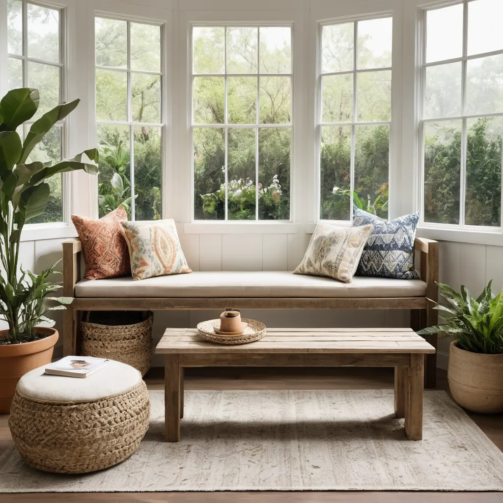 Reclaimed Wood Bench with Cushions