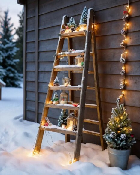 Rustic Lighted Ladder