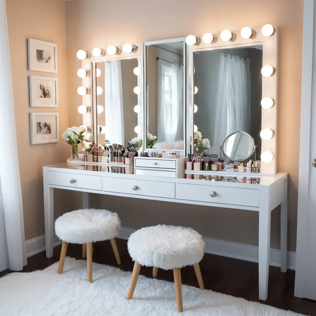 Shared Vanity with Dual Mirrors