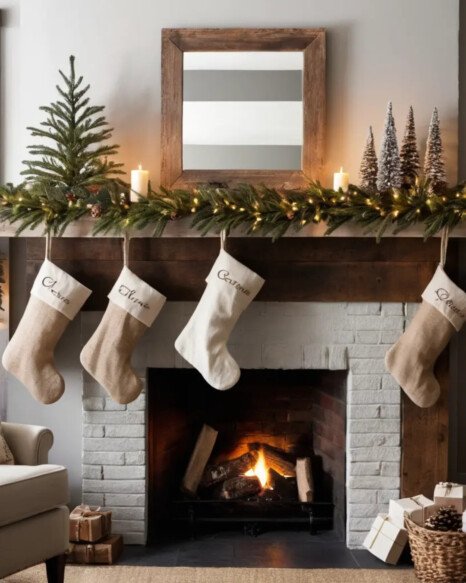Stockings Hung on a Reclaimed Wood Mantel