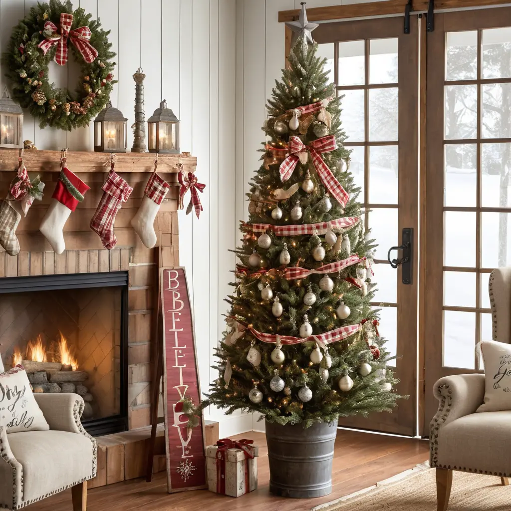 Tree with Wooden Sign Ornaments
