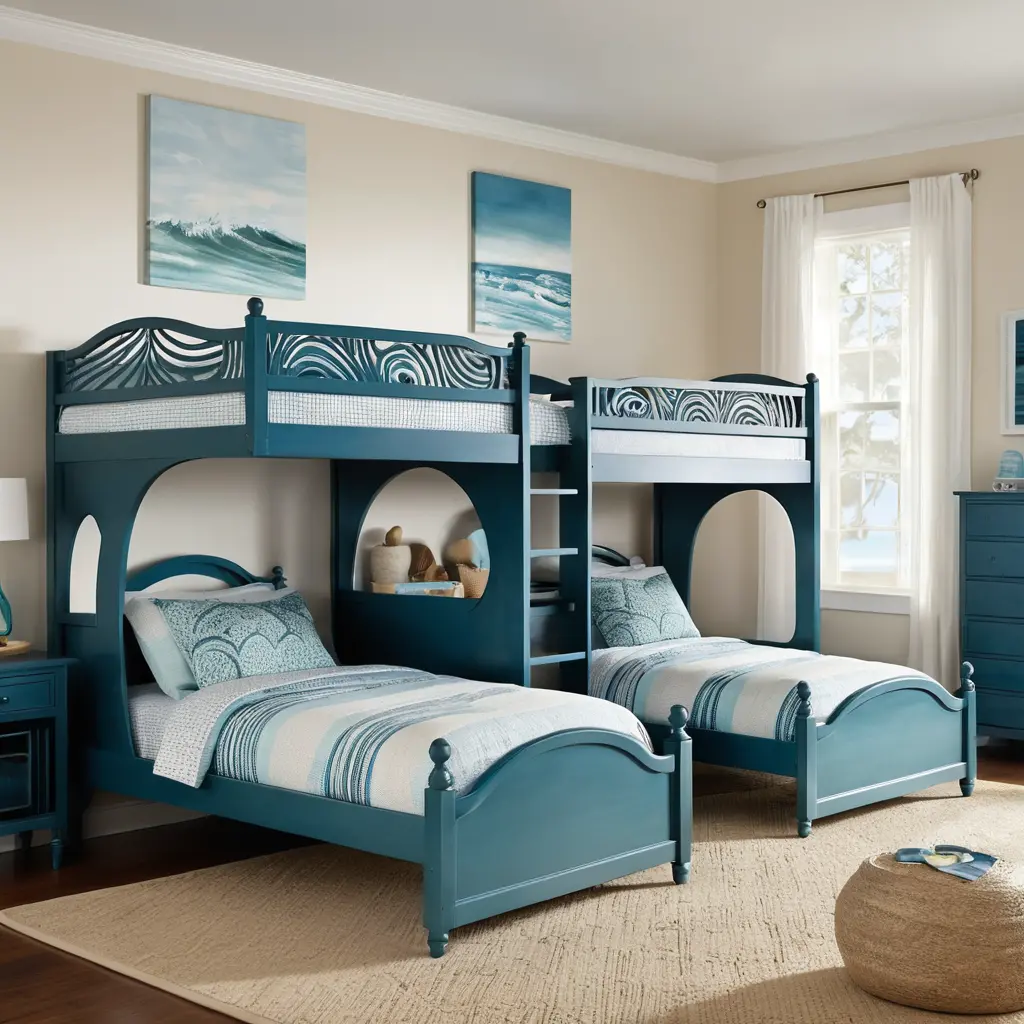 Wave-Patterned Coastal Bunk Beds