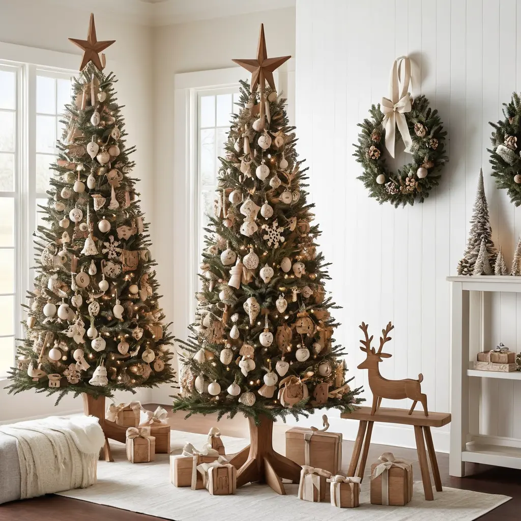 Whimsical Farmhouse Tree with Wooden Ornaments