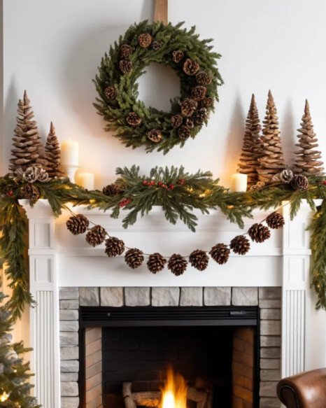 Wooden Garland with Pine Cones