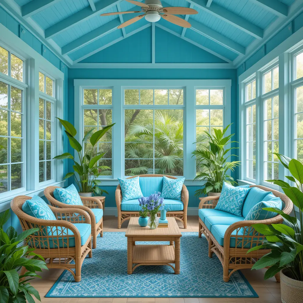 Aquatic Blues with Rattan Furniture