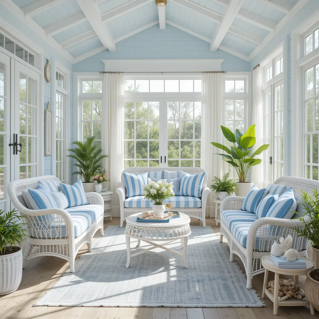 Beach-Inspired Blue Sunroom