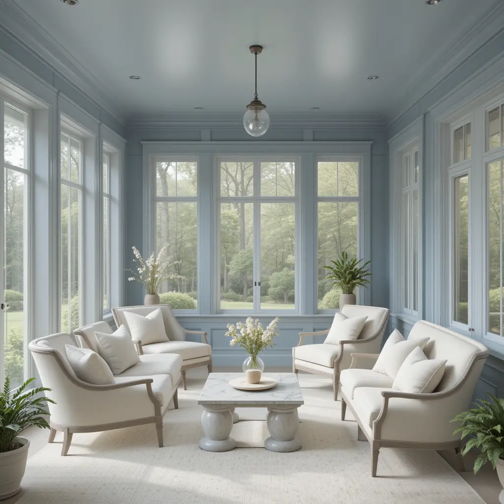 Blue-Gray Walls with Cream Upholstery