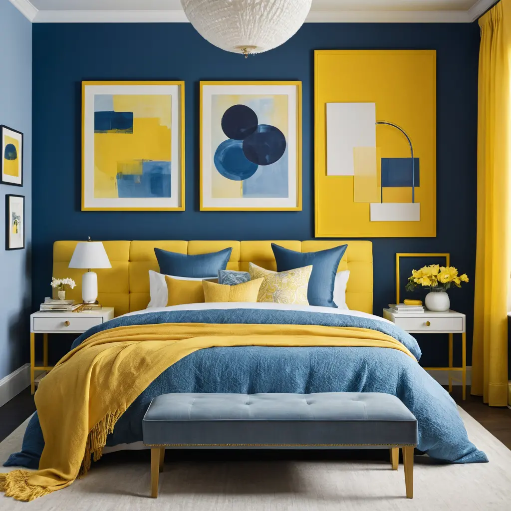 Blue Wall Art with Yellow Frames