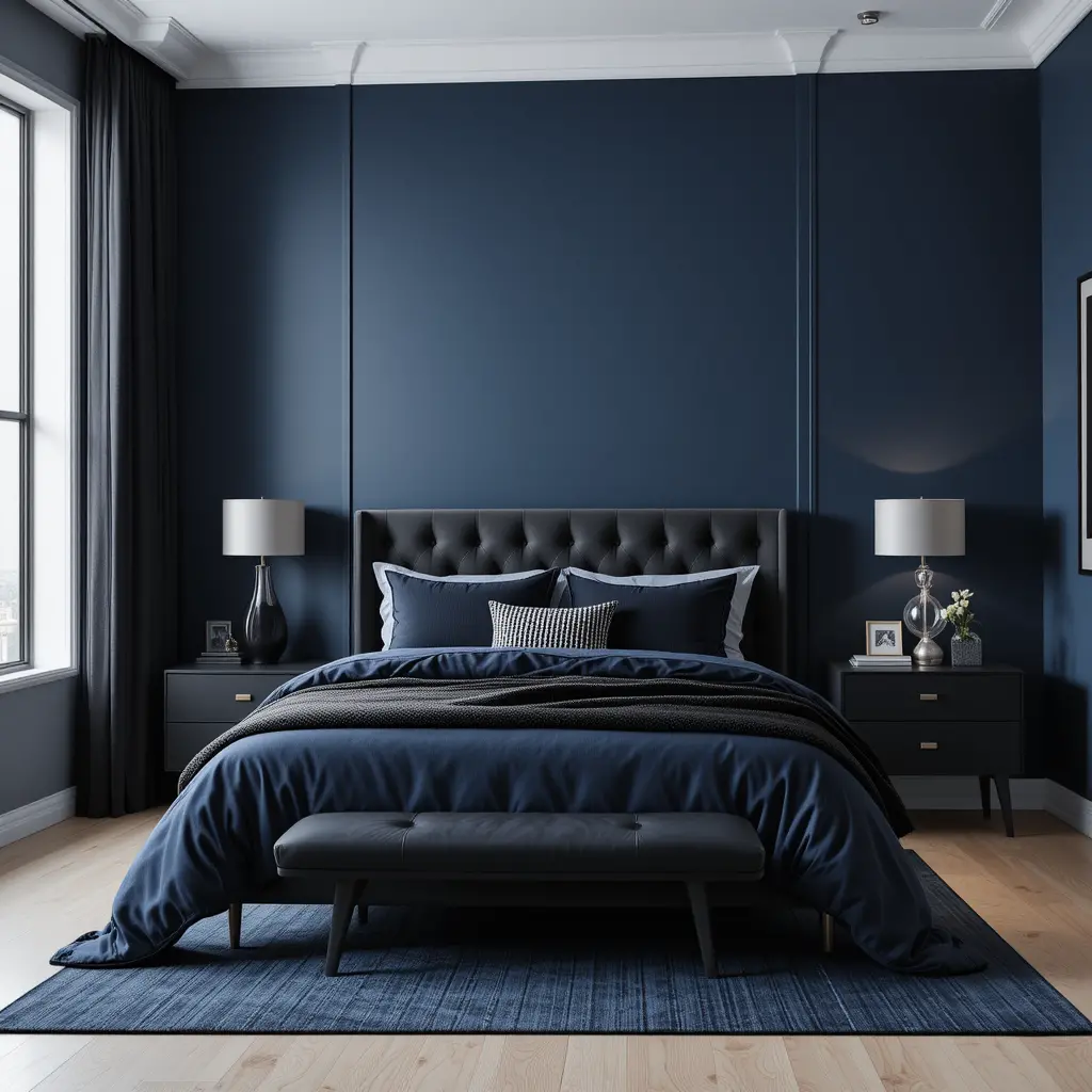 Blue and Black Bedroom