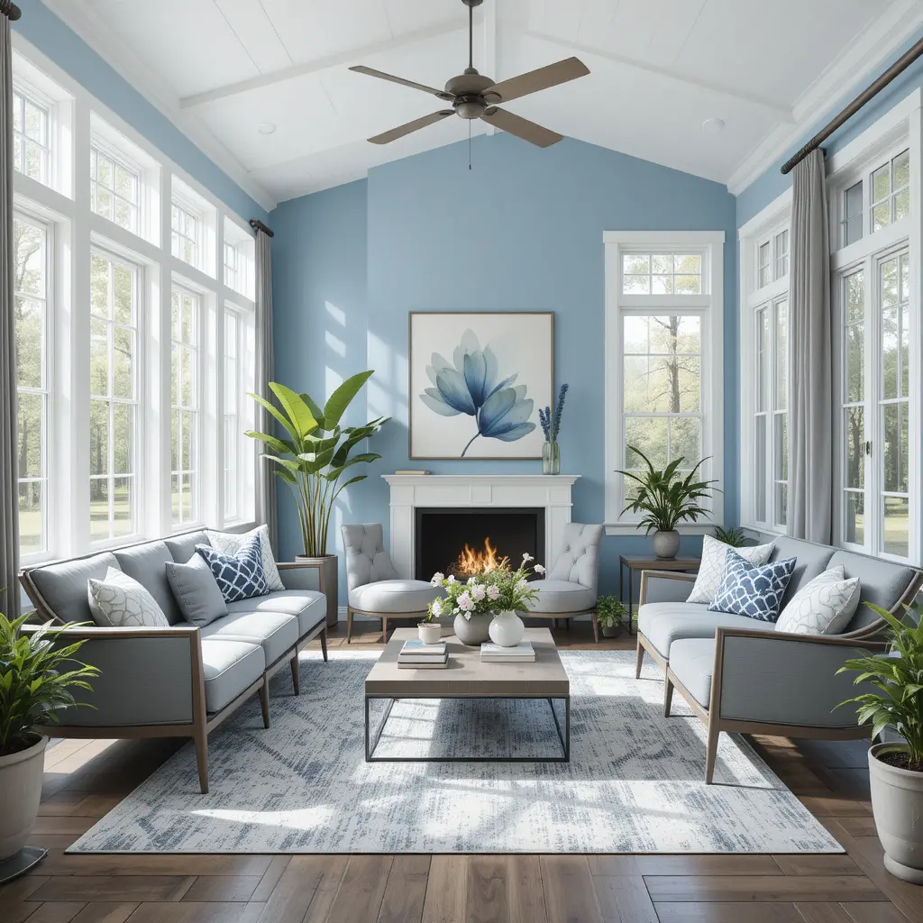 Blue and Gray Modern Sunroom