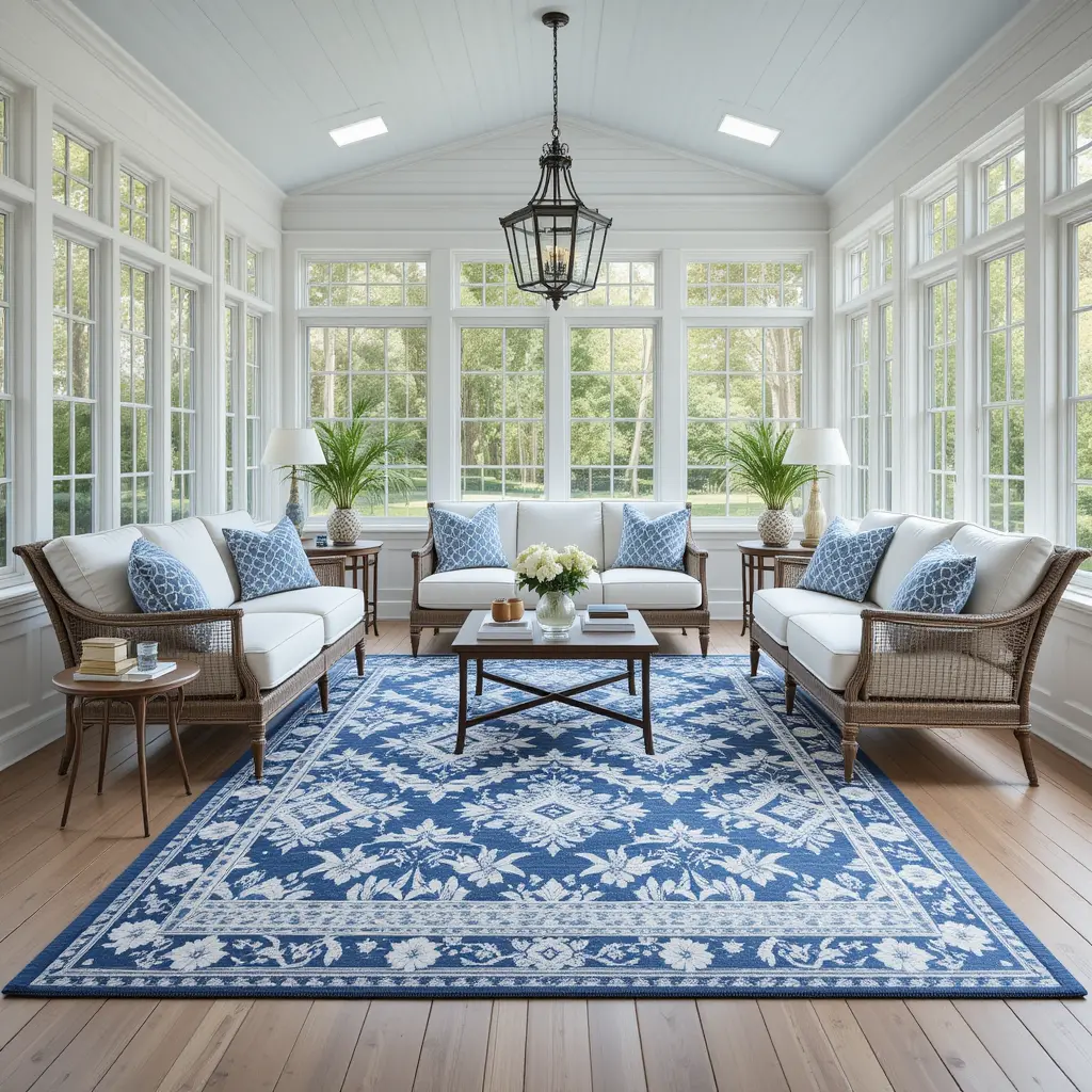 Blue and White Patterned Rugs