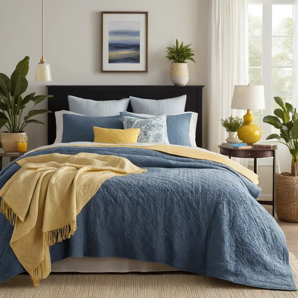 Blue and Yellow Bedspread