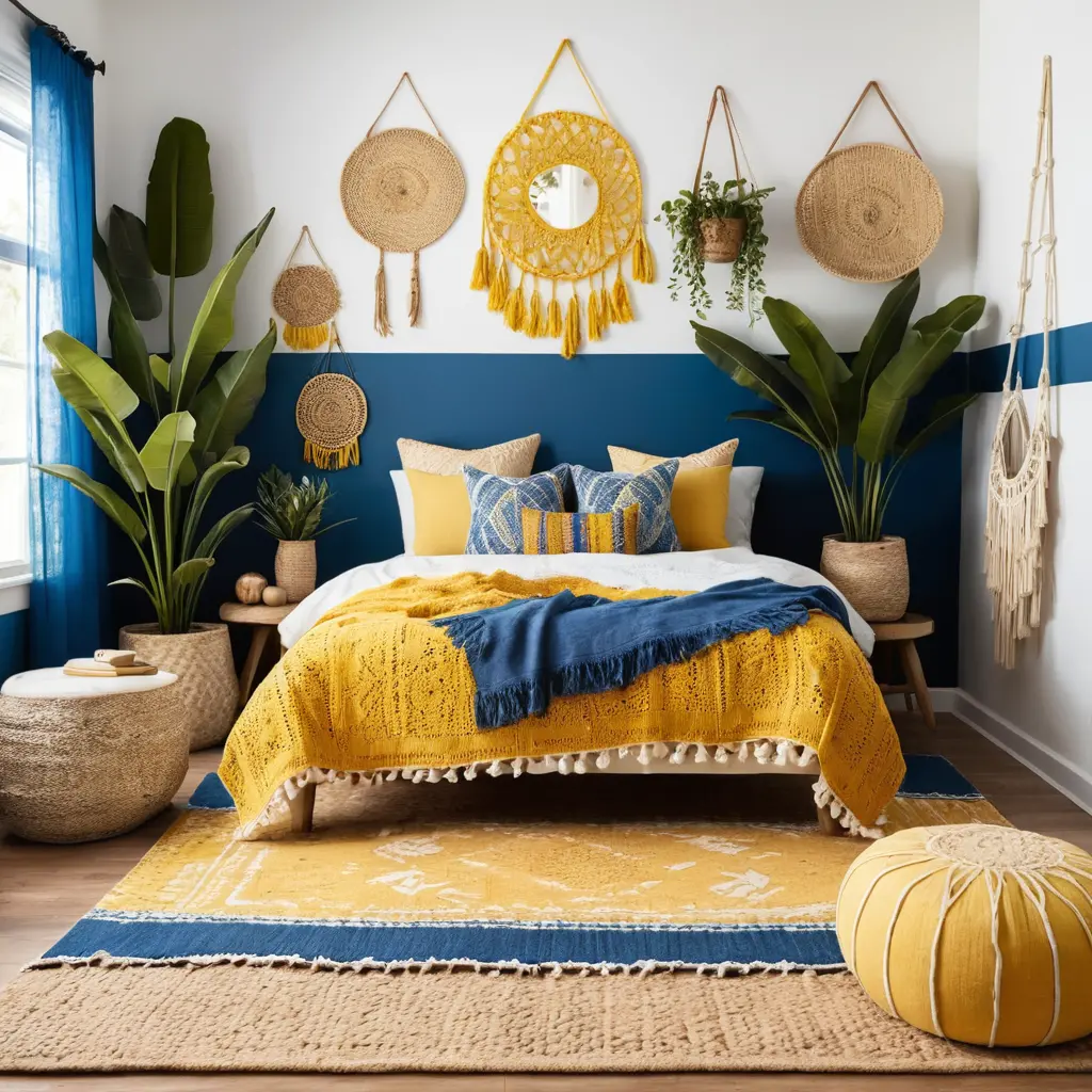 Blue and Yellow Boho-Inspired Bedroom