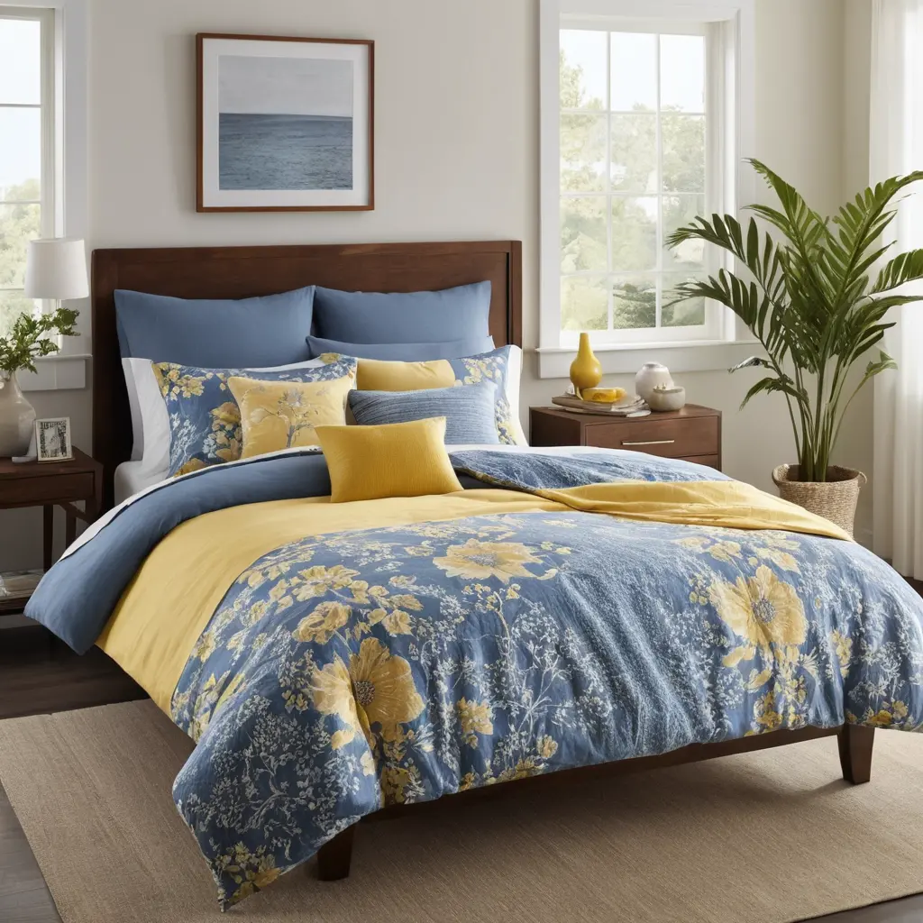 Blue and Yellow Duvet Cover with Matching Pillows