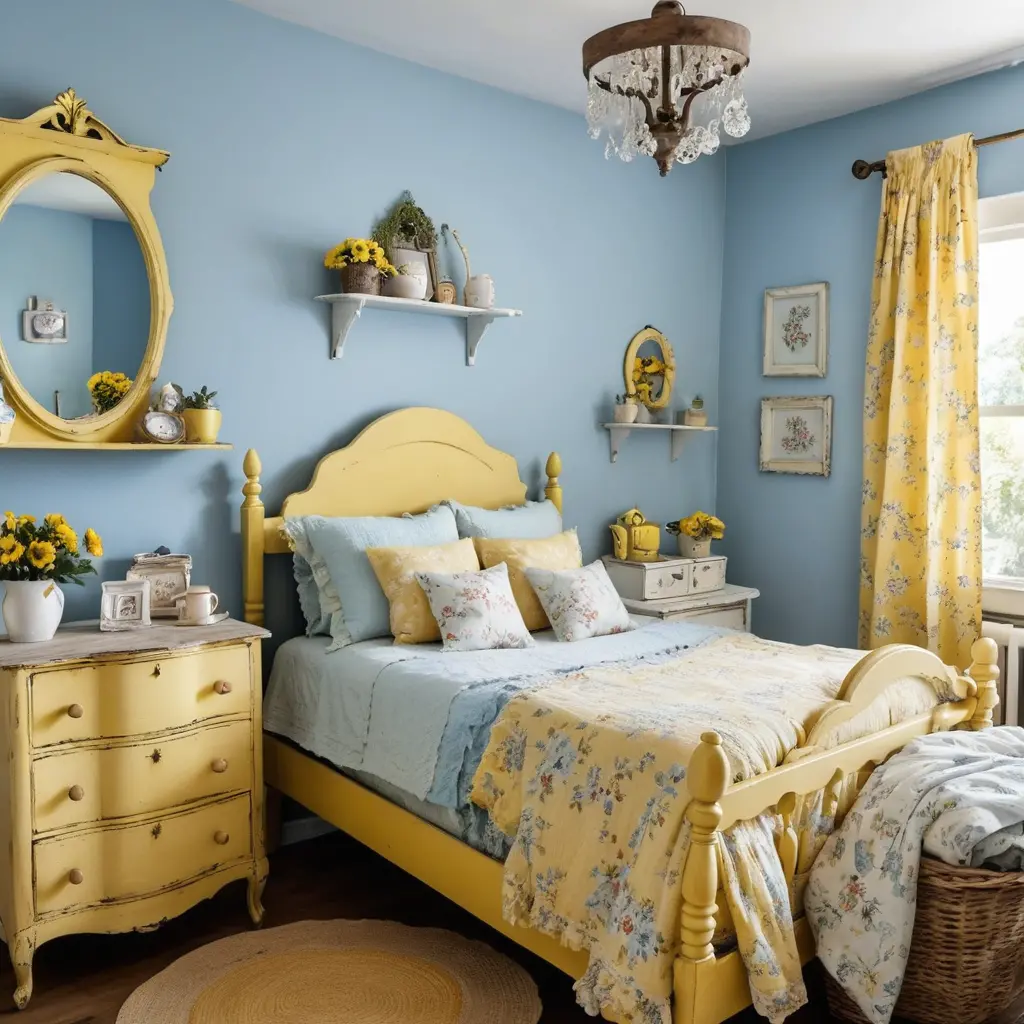 Blue and Yellow Shabby Chic Bedroom