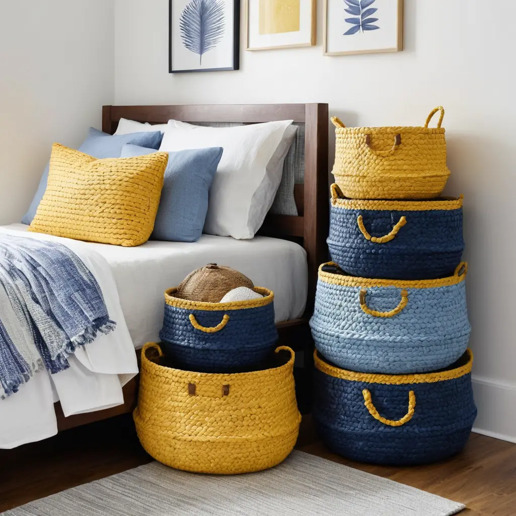 Blue and Yellow Woven Baskets