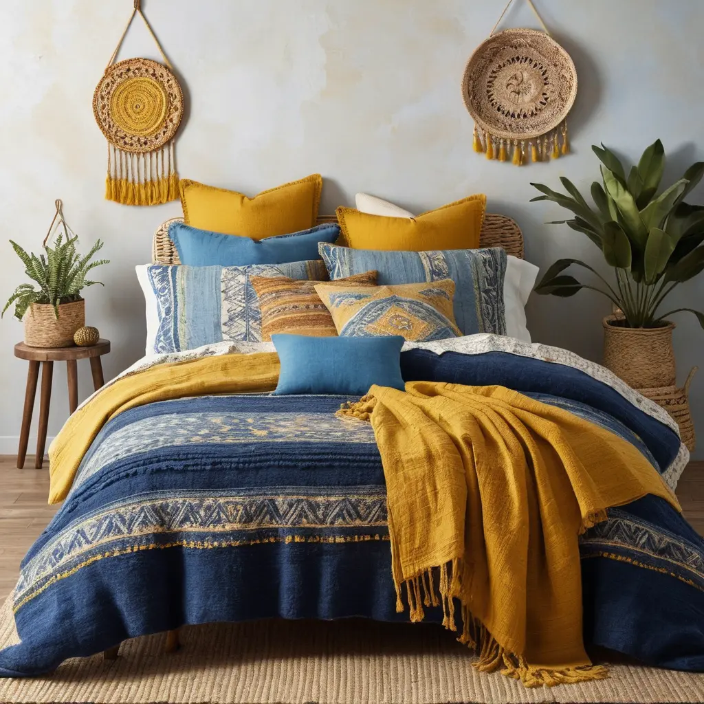 Boho Blue and Yellow Textiles