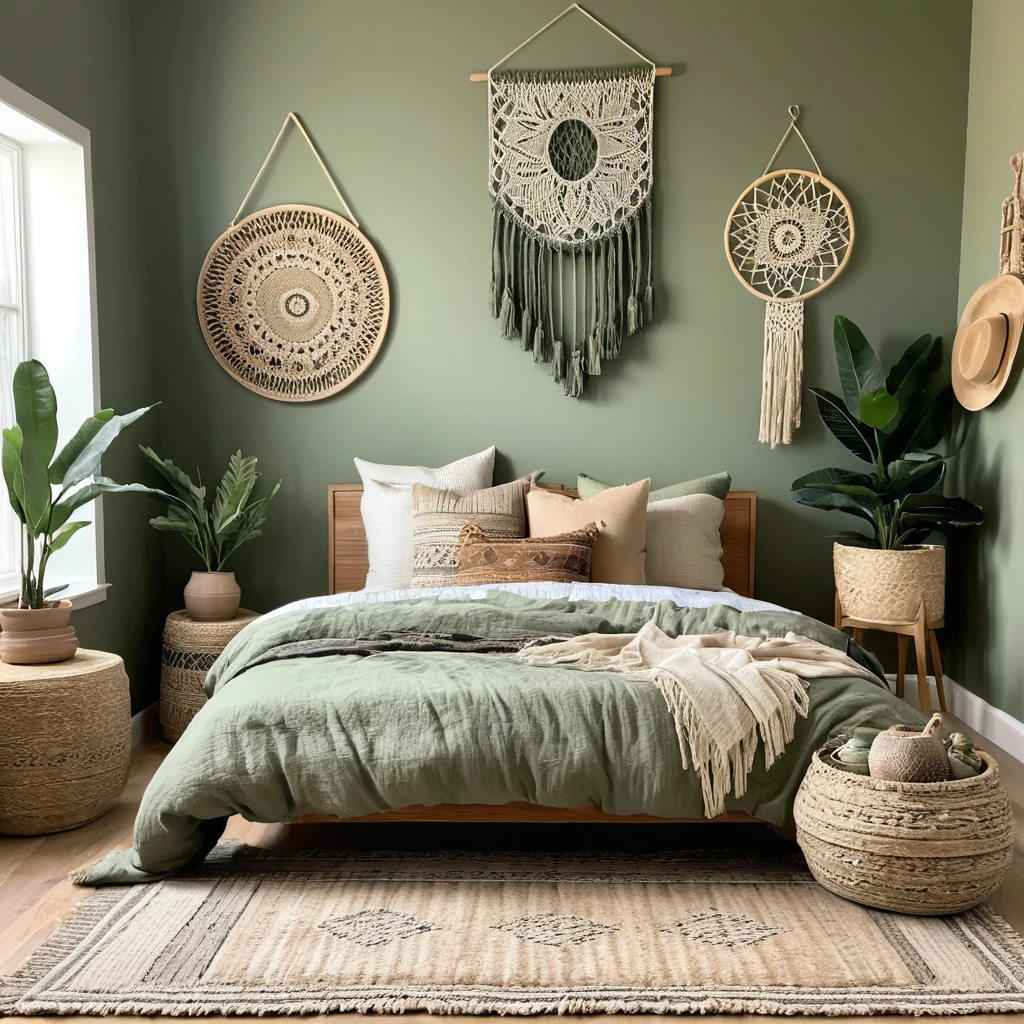 Boho Sage Green Bedroom